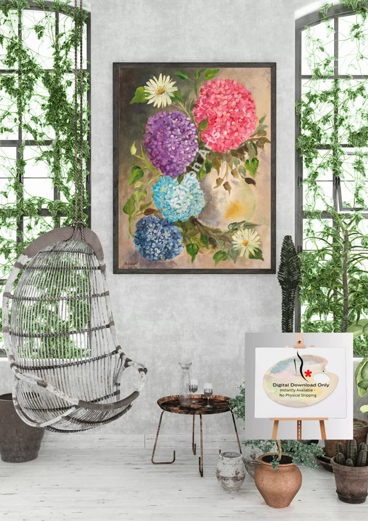 Hydrangeas and Daisies in a Vase