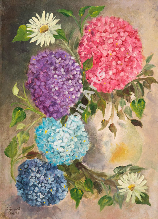 Hydrangeas and Daisies in a Vase