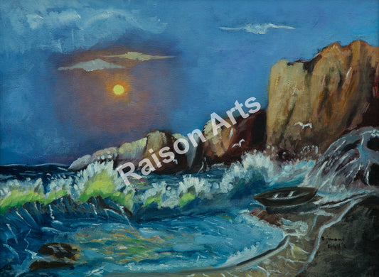 Seascape -Dynamic Coastal Symphony at Dusk