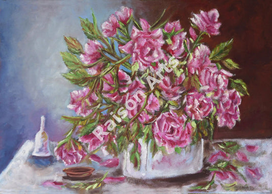 Pink Roses in a Vase with a Bell