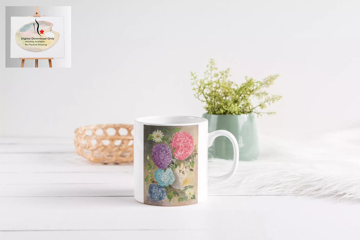 Hydrangeas and Daisies in a Vase