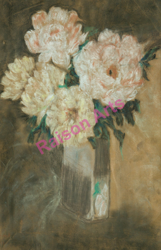 Pastel sketch of flowers in a vase